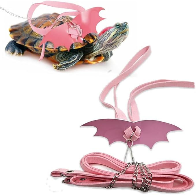 Turtle Harness and Leash with Wings- Harness Strap Chest Collar Adjustable Rope Walking for Turtle Reptile(Pink L