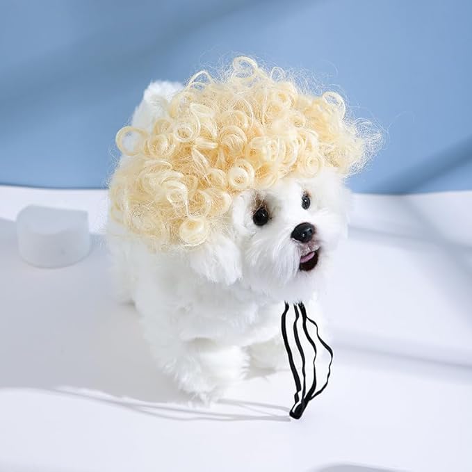 Spa Day Dog Costume Cosplay Wig, Curly Hair Pet Cat Wigs for Halloween Parties Dog Hats Wigs for Small Medium and Large Dogs Adjustable(Pet Head Circumference 6-27 inches)