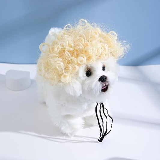 Spa Day Dog Costume Cosplay Wig, Curly Hair Pet Cat Wigs for Halloween Parties Dog Hats Wigs for Small Medium and Large Dogs Adjustable(Pet Head Circumference 6-27 inches)