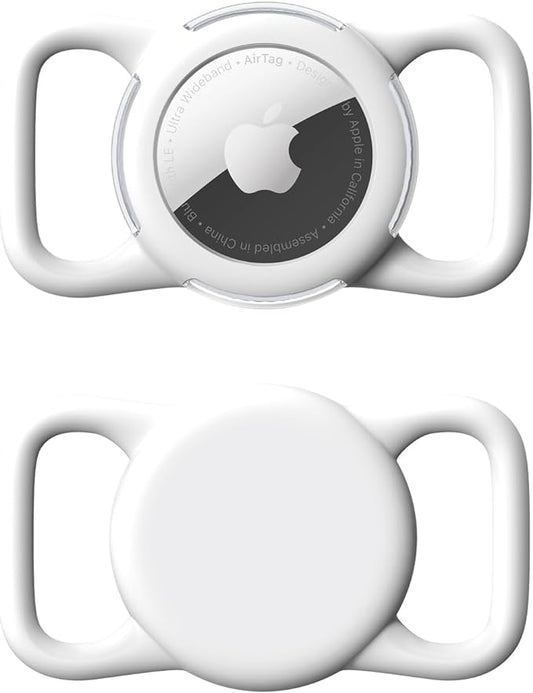 Waterproof Airtag Holder for Dog Collar, Soft Full-Body Protective Airtag Holder for Dog & Cat Collars, Ultra-Durable, Easy Installation, Lightweight Clear Airtag Case (White, Regular)