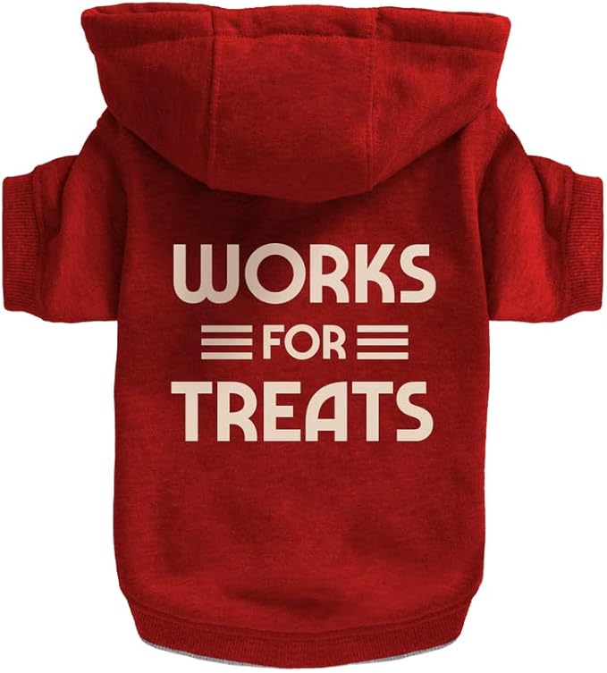 Works for Treats Dog Hoodie from Brass Monkey - Small (16" Chest), Includes 2 White Drawstrings and Velcro Fasteners, Cute Dog Accessories with Vintage Inspired Designs, Great Gift for Dog Lovers!