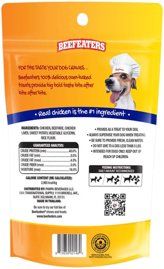 Beefeaters Beefhide Kabobs 1.58oz – (12 Pack) Dog Treat. Triple Flavor with Real Chicken, Liver & Sweet Potato, Long-Lasting Chew, Supports Dental Health, Ideal for Training