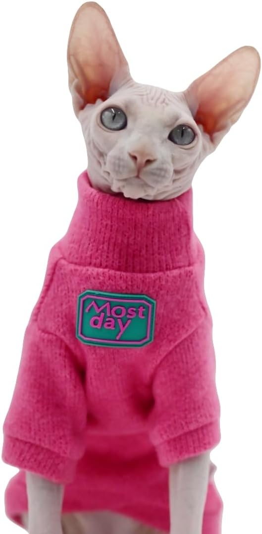 Sphynx Cat Clothes Autumn and Winter Thickened Warm Quilted Vest Shirt Hairless Cat Clothes Devon Cat Bottoming Shirt Pet Cat Clothes… (Large, Rose Red)