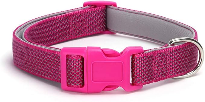 Reflective Dog Collar, Sturdy Nylon Collars with Quick Release Buckle, Adjustable Dog Collar for Puppy and Small Medium Large Girl and Boy Dogs Dogs (Hot Pink, Medium)