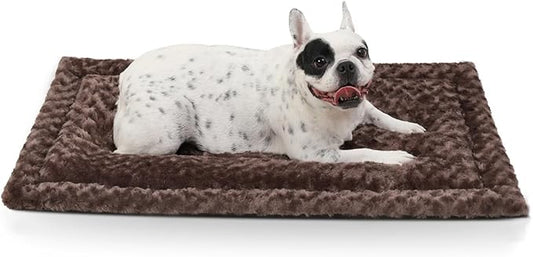 Washable Dog Bed Mat Reversible Dog Crate Pad Soft Fluffy Pet Kennel Beds Dog Sleeping Mattress for Large Jumbo Medium Small Dogs, 35 x 22 Inch, Brown