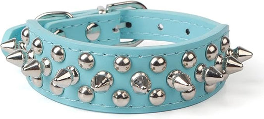 Spiked Dog Collar, Mushrooms Rivet Spike Anti-Bite Studded Protective Pet Neck Pu Leather Puppy Collars for XXS XS Small Medium Large Boy Dogs Male Cats Goat, Light-Blue S