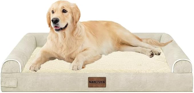 Large Dog Bed Orthopedic Washable: Beds Bolster XL Bed Medium Large Dogs Egg Crate Foam Couch Sofa Waterproof with Removable Cover - Beige