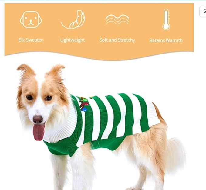 NACOCO Dog Sweater Pet Christmas Elk Bells Sweaters Halloween Reindeer for Small Dog and Cat (XS, Green)