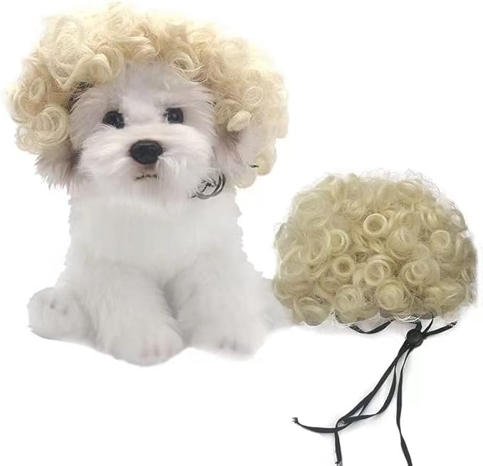 Spa Day Dog Costume Cosplay Wig, Curly Hair Pet Cat Wigs for Halloween Parties Dog Hats Wigs for Small Medium and Large Dogs Adjustable(Pet Head Circumference 6-27 inches)