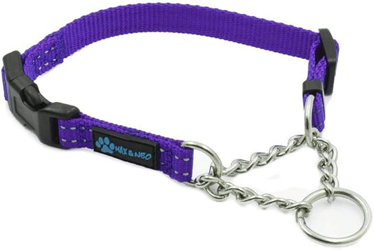 Max and Neo Stainless Steel Chain Martingale Collar - We Donate a Collar to a Dog Rescue for Every Collar Sold (X-Small, Purple)