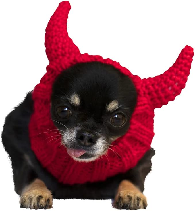 Zoo Snoods Red Devil Costume - Warm Knit Dog Snood Wrap for Pets, Neck Ear Cover Protection, Halloween Winter (Medium)
