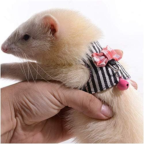 Litewoo Hamster Outdoor Walking Vest Harness and Leash Set Cute Bow-knot and Clear Bell Decor Chest Strap Harness for Rabbit Guinea Pig Chinchilla Ferret Squirrel Marten Kitten (SMALL,Black Stripe)