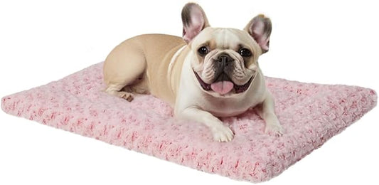 Washable Dog Bed Mat Reversible Dog Crate Pad Soft Fluffy Pet Kennel Beds Dog Sleeping Mattress for Large Jumbo Medium Small Dogs, 35 x 22 Inch, Pink