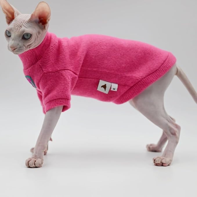 Sphynx Cat Clothes Autumn and Winter Thickened Warm Quilted Vest Shirt Hairless Cat Clothes Devon Cat Bottoming Shirt Pet Cat Clothes… (Small, Rose Red)