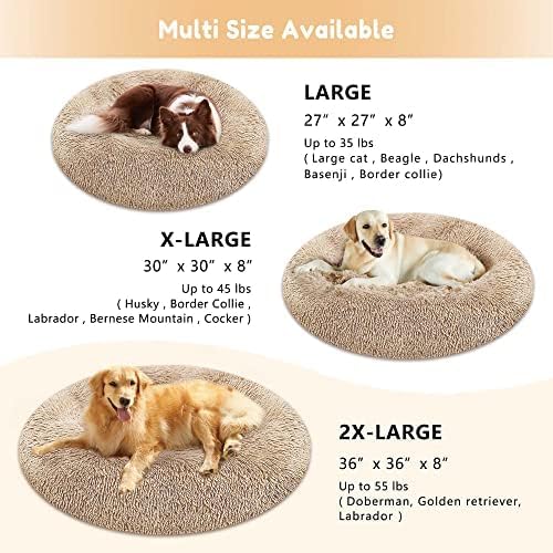 WESTERN HOME WH Western Home Faux Fur Dog & Cat Bed, Original Calming Donut Cuddler, 36" Brown, Round, Self-Warming, Non Skid Bottom, 8" Thick, 36" X 36" Inch, Machine Washable