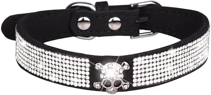 Cute Dog Collar with Bling Rhinestone, Fancy Crystal Diamond Glitter Pretty Jewel Soft Cat Collars for Small Medium Large Breed Dogs Girl Female Pet Puppy Kitten Terrier (L, Black6)