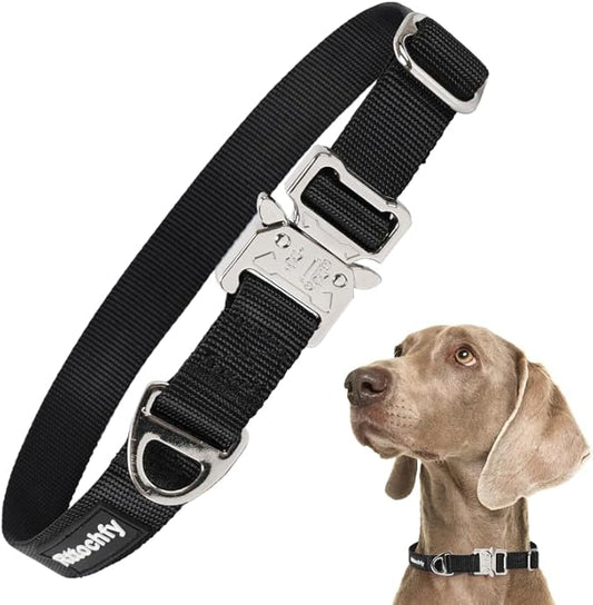 Rttochfy Premium Tactical Dog Collar, Adjustable and Quick-Release Metal Buckle, Heavy Duty Dog Collar for Small Medium, and Large Breed Dogs (Black, M)