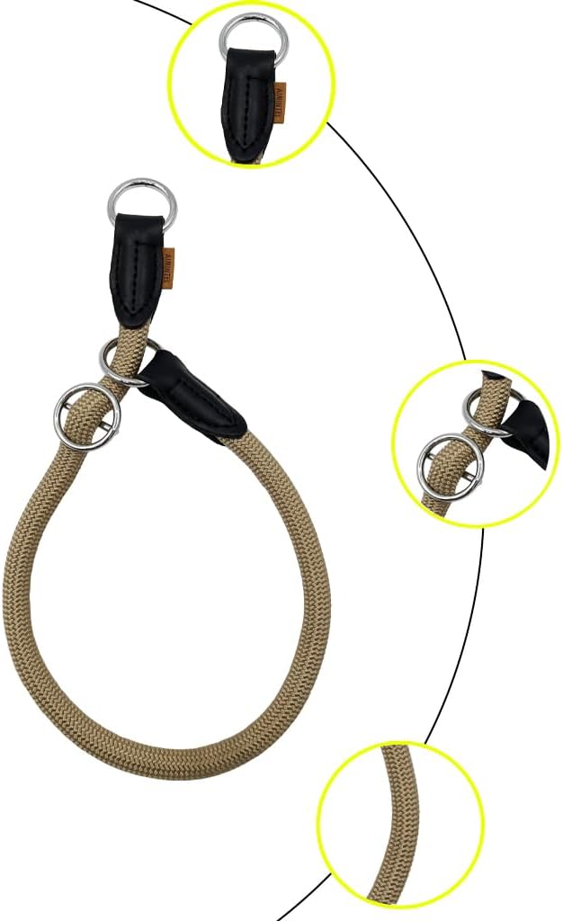 Braided Round Martingale Dog Collar, Training Collar with Slidable Stop Ring - Ideal for Large Dogs (XL(1/2") - 26" Long, Khaki)