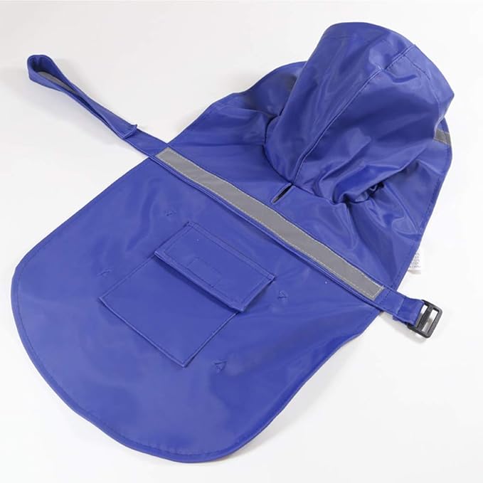 Large Dog Raincoat Adjustable Pet Waterproof Clothes Lightweight Rain Jacket Poncho Hoodies with Strip Reflective(Dark Blue,L)