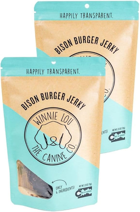 Winnie Lou Jerky Organic Jerky Dog Treats Made in The USA – Human Grade Dog Treats – Dog Jerky Treats – All Natural Dog Treats – Healthy Dog Treats (Bison Burger Jerky 2 Pack)