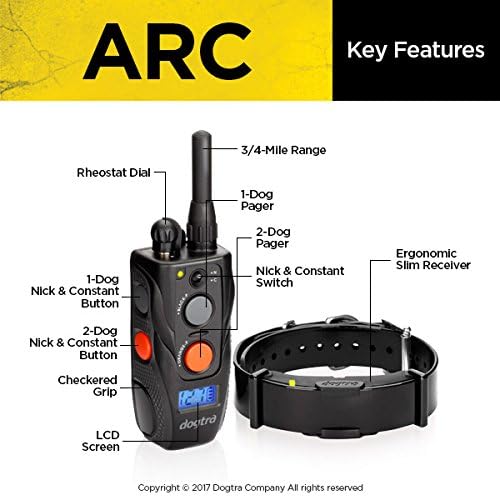 Dogtra ARC Remote Training E-Collar - 3/4 Mile Range - Static Stimulation, Vibration, Audible Tone, Waterproof, Rechargeable, Expandable Dog Training Collar with Remote for Small, Medium, Large Dogs