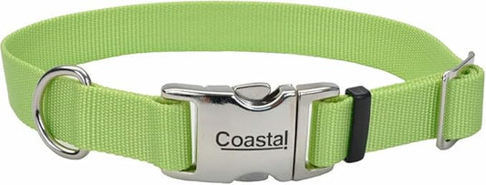 Coastal Pet Adjustable Dog Collar with Metal Buckle - Comfortable Fade-Resistant Dog Collar with Snap Lock - Perfect for Walking & Tie Outs - Lime - 1" x 14"-20"