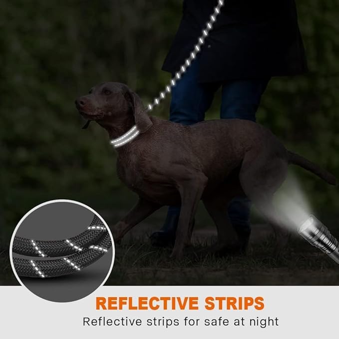 Taglory Rope Dog Leash 6 FT with Comfortable Padded Handle, Highly Reflective Threads Leash for Medium Large Dogs, 1/2 inch, Grey