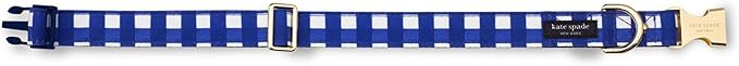 kate spade new york Cute Dog Collar with Gold Metal Details & Plastic Buckle, 15” to 22” Adjustable Dog Collar for Female or Male Dogs, Medium/Large, Navy Gingham