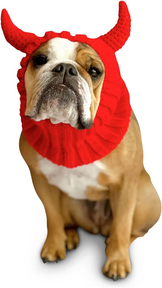 Zoo Snoods Red Devil Costume - Warm Knit Dog Snood Wrap for Pets, Neck Ear Cover Protection, Halloween Winter (Small)