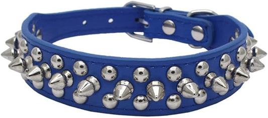 Spiked Dog Collar, Mushrooms Rivet Spike Anti-Bite Studded Protective Pet Neck Pu Leather Puppy Collars for XXS XS Small Medium Large Boy Dogs Male Cats Goat, Blue L