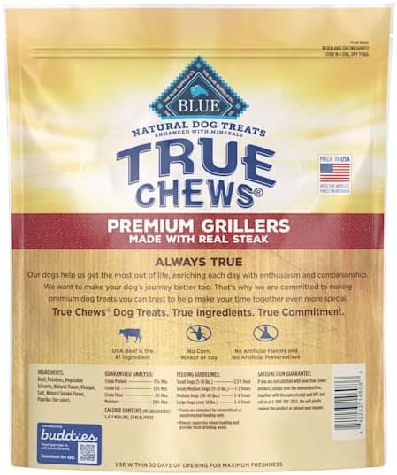 Blue Buffalo True Chews Premium Grillers Dog Treats, Made in the USA with Natural Ingredients, Steak, 30-oz. Bag