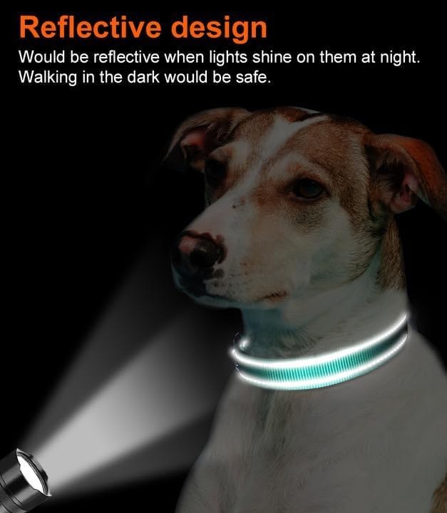 Joytale Reflective Dog Collar,Soft Neoprene Padded Breathable Nylon Pet Collar Adjustable for Large Dogs,Teal,L