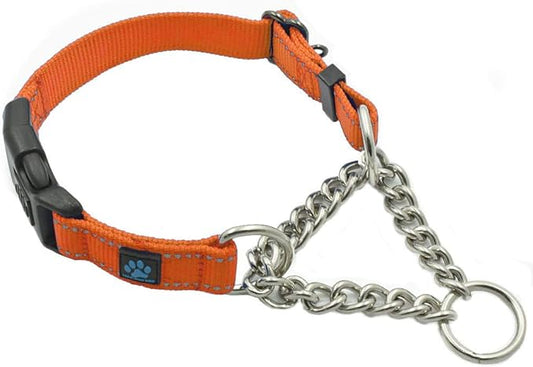 Max and Neo Stainless Steel Chain Martingale Collar - We Donate a Collar to a Dog Rescue for Every Collar Sold (Large, Orange)