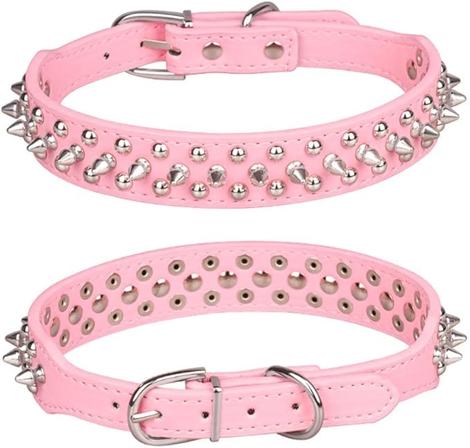 Spiked Dog Collar Soft Pu Leather Mushrooms Rivet Spike Studded Puppy Adjustable Cat Collars Pink XXS