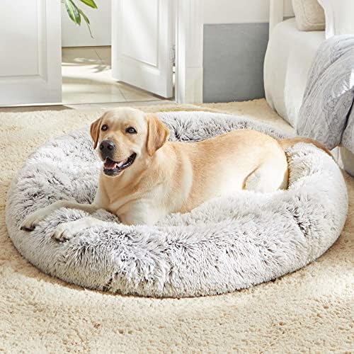 WESTERN HOME WH Calming Dog & Cat Donut Cuddler, Anti-Anxiety Warming Cozy Soft Round Bed, Fluffy Faux Fur Plush Cushion for Small Medium Dogs and Cats