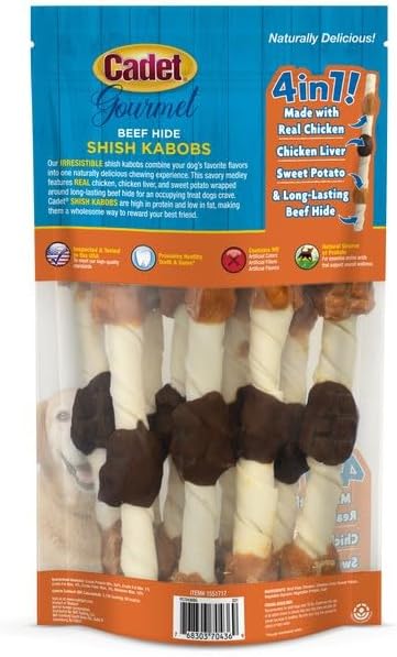 Cadet X-Large Dog Treat, 4-in-1 Beef Hide Shish Kabobs, 10 ct