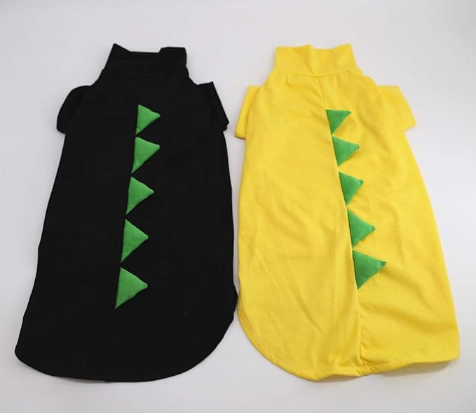 Dinosaur Design Sphynx Hairless Cat Clothes Cute Breathable Summer Cotton Shirts Cat Costume Pet Clothes,Round Collar Kitten T-Shirts with Sleeves, Cats & Small Dogs Apparel ((L (7-8.8 lbs), Yellow)