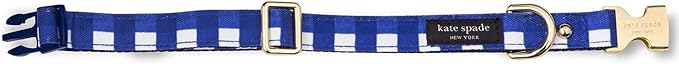 kate spade new york Cute Dog Collar with Gold Metal Details & Plastic Buckle, 10.5” to 13.5” Adjustable Dog Collar for Female or Male Dogs, Small to Medium Dogs, Navy Gingham