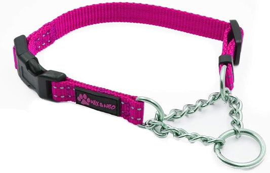 Max and Neo Stainless Steel Chain Martingale Collar - We Donate a Collar to a Dog Rescue for Every Collar Sold (X-Small, Pink)