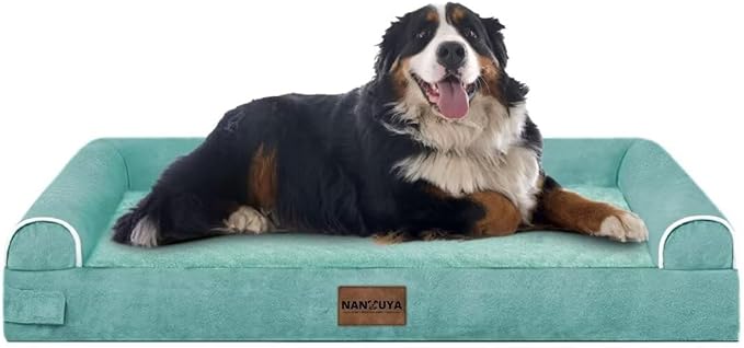 Large Dog Bed Orthopedic Washable: Jumbo Dog Bed Bolster Extra Large Dogs Egg Crate Foam Sofa Couch Waterproof Removable Cover - Aqua Blue