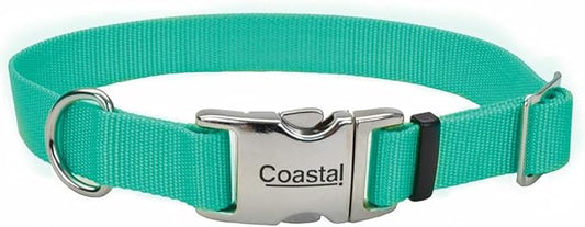 Coastal Pet Adjustable Dog Collar with Metal Buckle - Comfortable Fade-Resistant Dog Collar with Snap Lock - Perfect for Walking & Tie Outs - Teal - 5/8" x 10"-14"