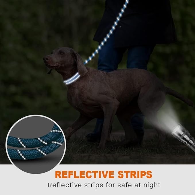 Taglory Rope Dog Leash 6 FT with Comfortable Padded Handle, Highly Reflective Threads Leash for Medium Large Dogs, 1/2 inch, Blue