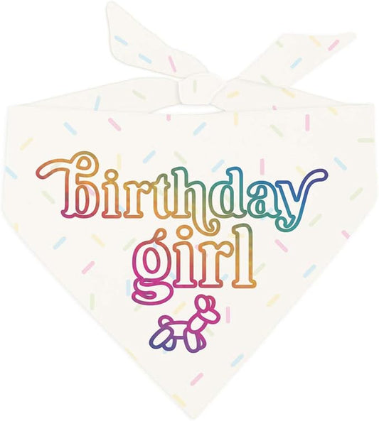 Birthday Girl Metallic Printed Dog Bandana | 100% Cotton Adjustable Triangle | Birthday Pawty | Party Theme | Celebration Supplies | Photoshoot Prop | Sprinkle, Multi-Colored Foil (1329)
