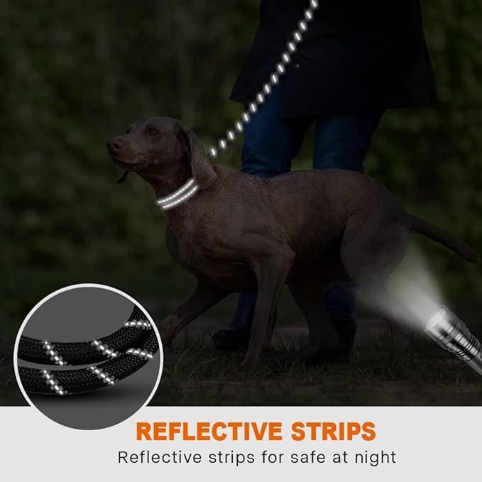 Taglory Rope Dog Leash 6 FT with Comfortable Padded Handle, Highly Reflective Threads Leash for Medium Large Dogs, 1/2 inch, Black