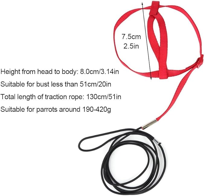 Parrot Harness Leash, Anti Bite Bird Training Leash Adjustable Parrot Flying Rope for Parrot Budgerigar Lovebird Cockatiel