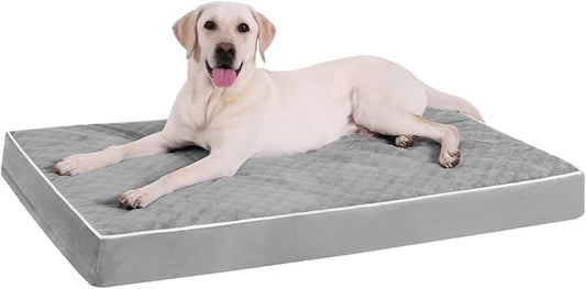 KSIIA Orthopedic Dog Bed Extra Large Dog Bed with Removable Machine Washable Cover Waterproof Crate Pad with Egg Crate Foam and Non-Slip Bottom, 53x36 Inch, Light Gray