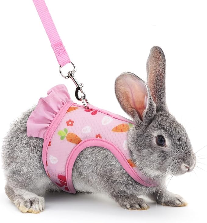 Small Animal Harness Leash & Hat Set - Breathable Mesh, Adjustable Velcro Closure Escape-Proof Vest for Bunny, Chinchilla, Guinea Pig, Hamster for All-Season
