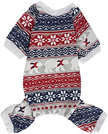 Lanyarco Bear Snowflake Ugly Dog Christmas Pajamas Clothes for Dogs Onesie PJS Medium Size