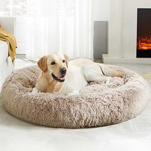 WESTERN HOME WH Western Home Faux Fur Dog & Cat Bed, Original Calming Donut Cuddler, 36" Brown, Round, Self-Warming, Non Skid Bottom, 8" Thick, 36" X 36" Inch, Machine Washable