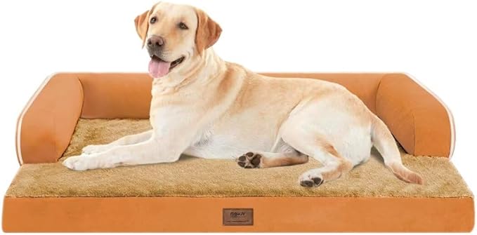 Large Dog Bed Orthopedic Washable, Dog Beds for Large Dogs, Washable Cover Removable Bolster and Non-Slip Bottom Jumbo Orthopedic Orange Dogs Beds, XXLarge Extra Large Dogs